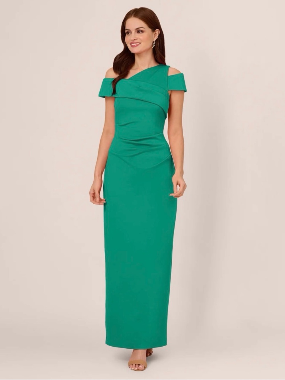 Adrianna Papell Emerald One-Shoulder Evening Gown - Picture 2 of 9